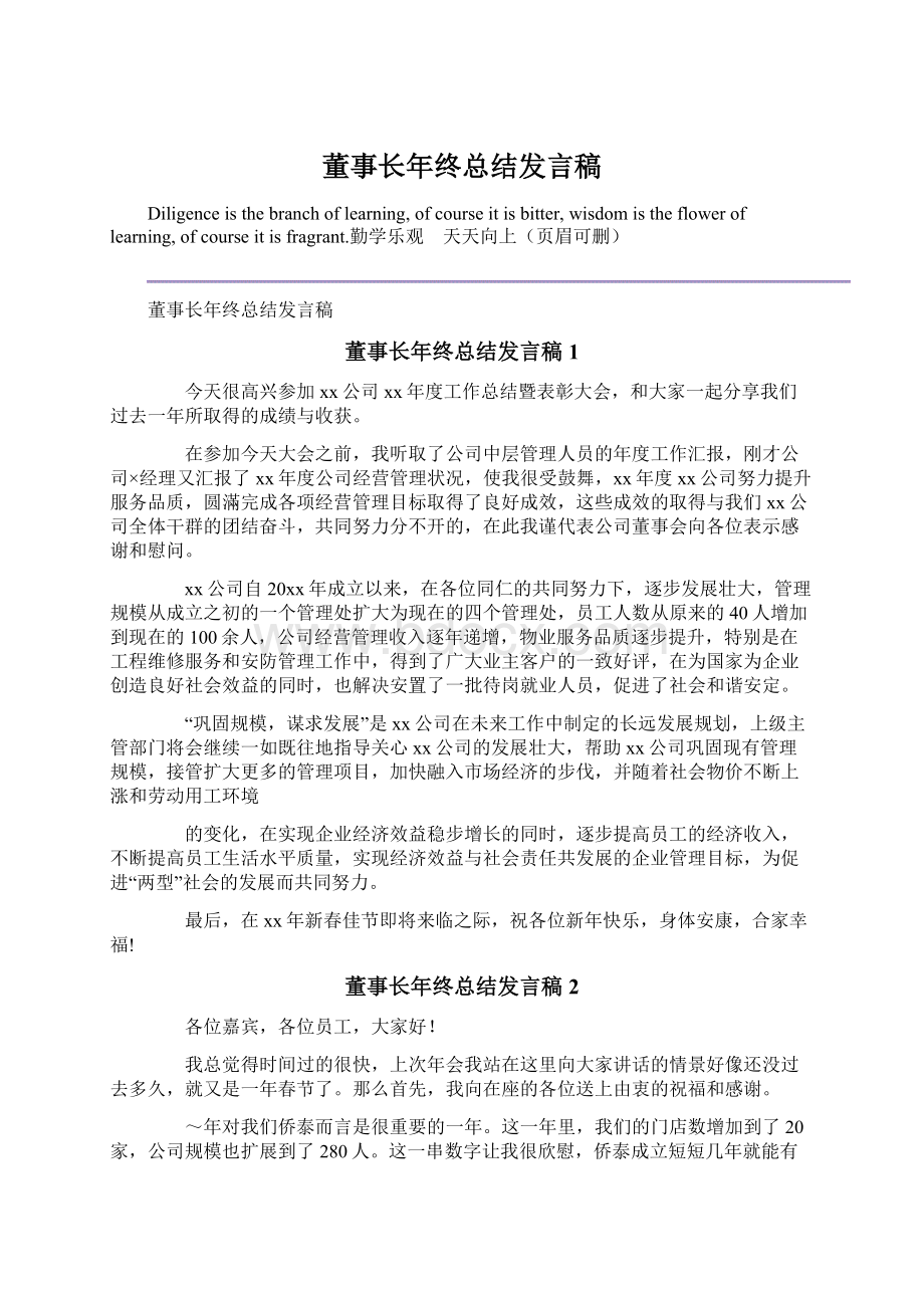 董事长年终总结发言稿Word格式文档下载.docx_第1页