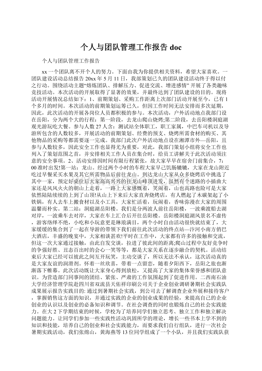 个人与团队管理工作报告docWord下载.docx