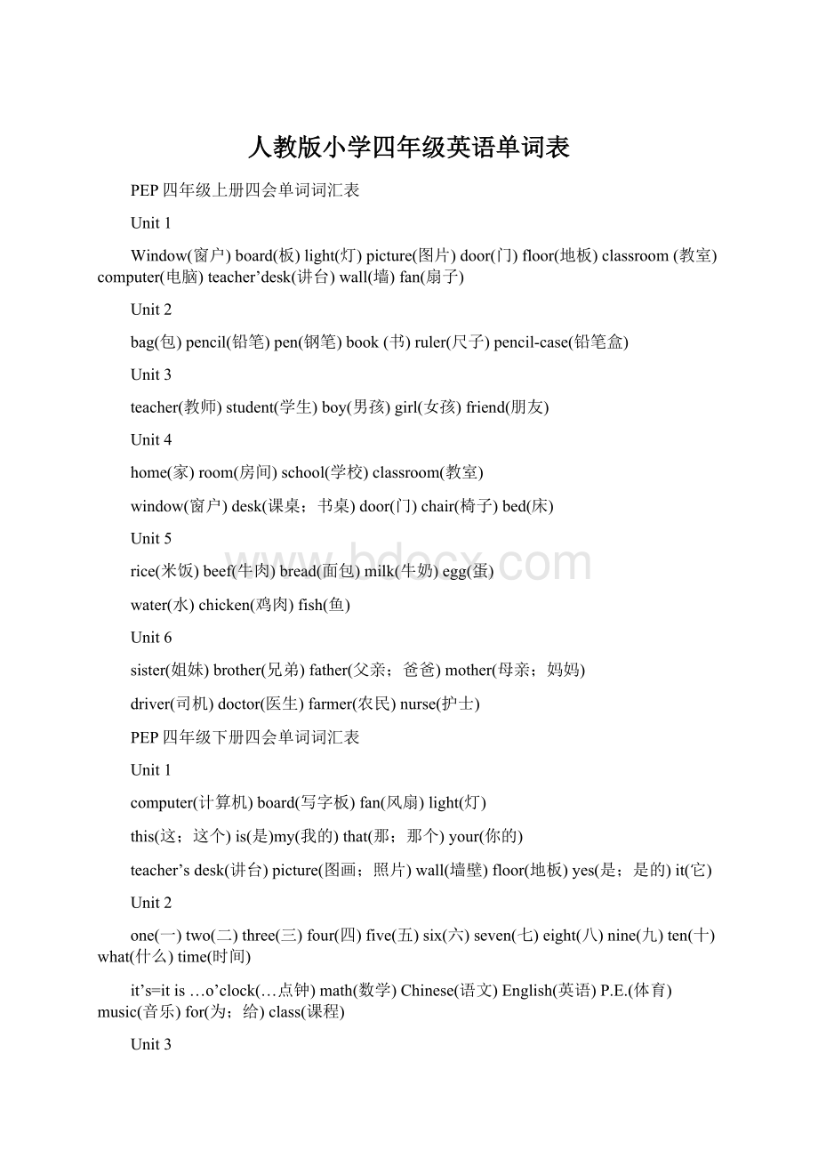 人教版小学四年级英语单词表.docx_第1页