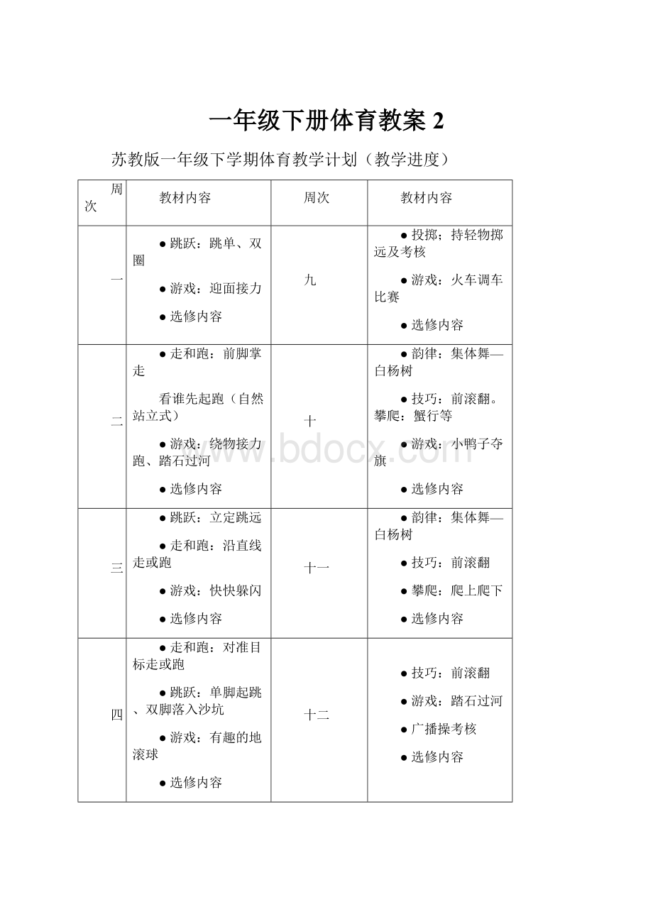 一年级下册体育教案 2.docx