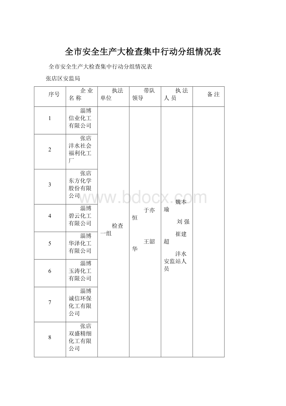 全市安全生产大检查集中行动分组情况表Word文档下载推荐.docx_第1页