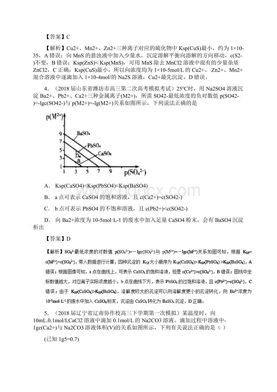 高考化学 难点剖析 专题54 沉淀溶解平衡曲线练习.docx_第3页