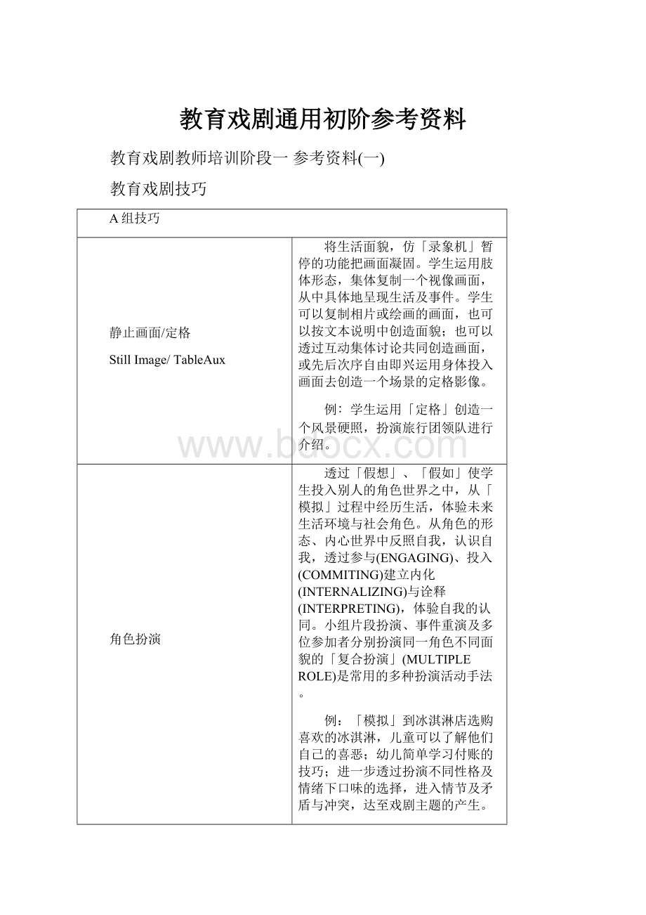 教育戏剧通用初阶参考资料Word下载.docx