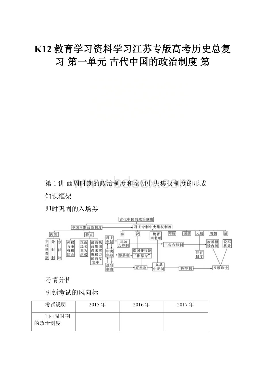 K12教育学习资料学习江苏专版高考历史总复习 第一单元 古代中国的政治制度 第.docx_第1页