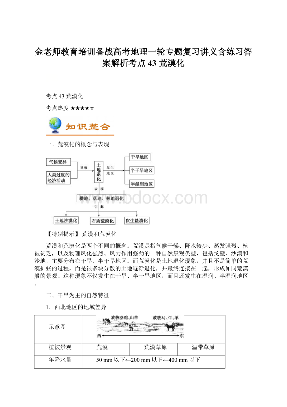 金老师教育培训备战高考地理一轮专题复习讲义含练习答案解析考点43 荒漠化.docx_第1页