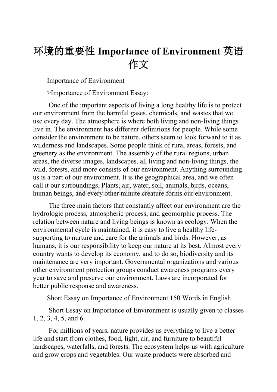 环境的重要性 Importance of Environment 英语作文.docx_第1页