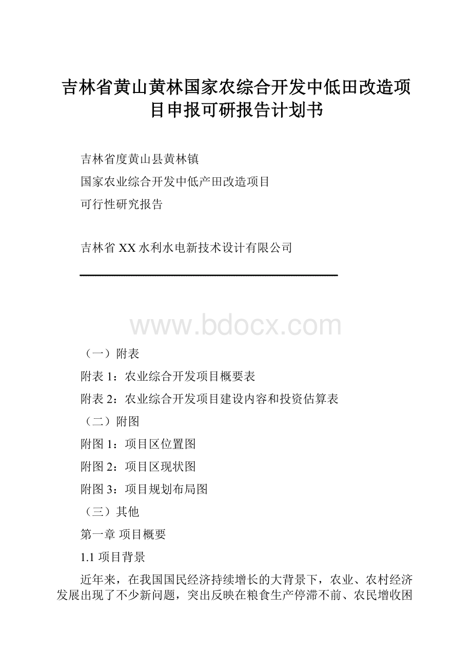 吉林省黄山黄林国家农综合开发中低田改造项目申报可研报告计划书Word文档格式.docx