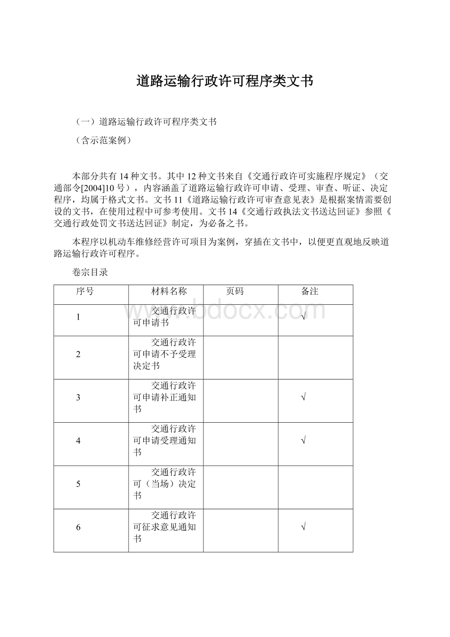 道路运输行政许可程序类文书Word下载.docx_第1页