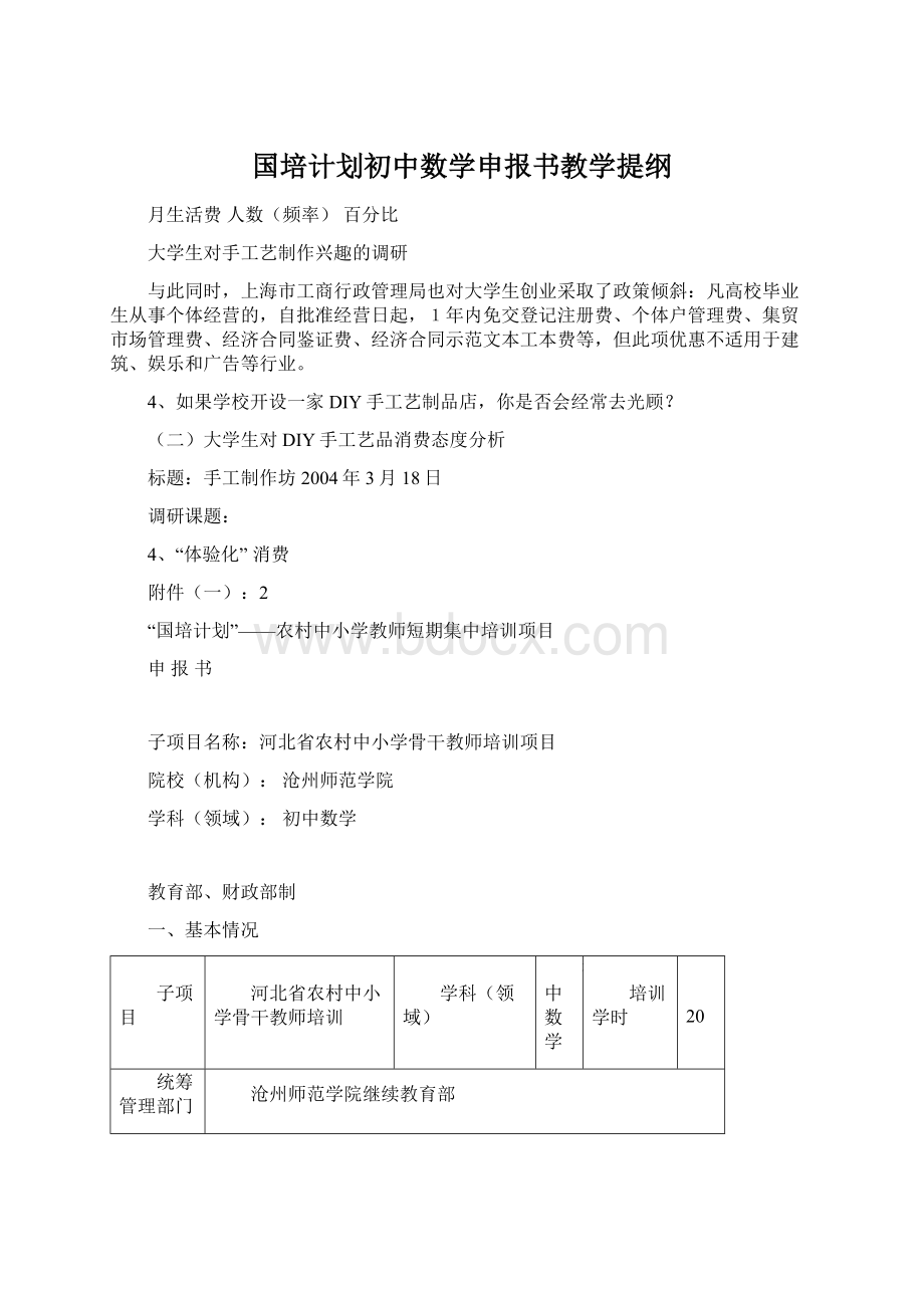 国培计划初中数学申报书教学提纲.docx