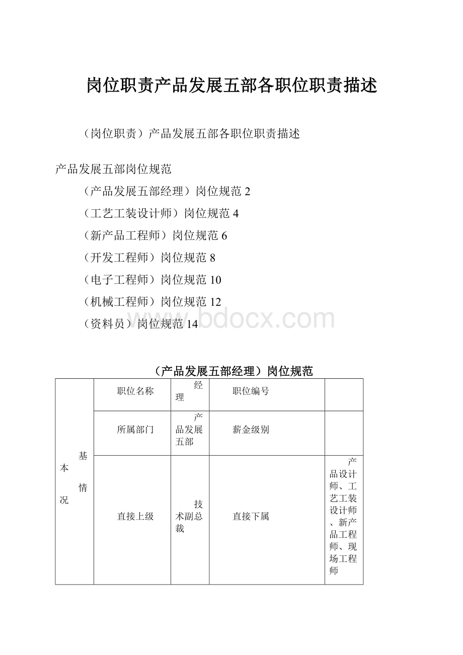 岗位职责产品发展五部各职位职责描述.docx_第1页