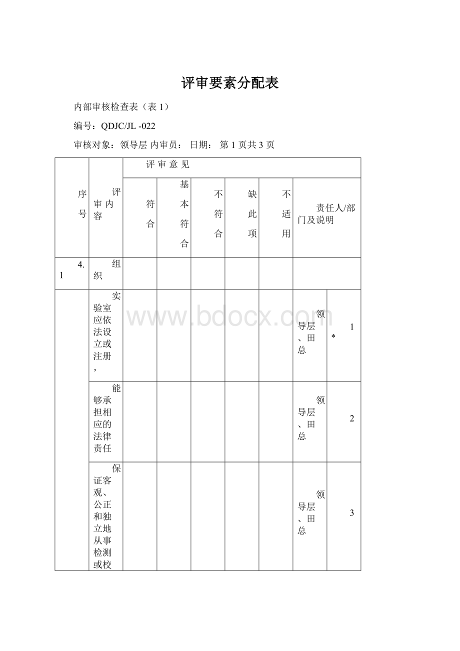 评审要素分配表Word格式.docx