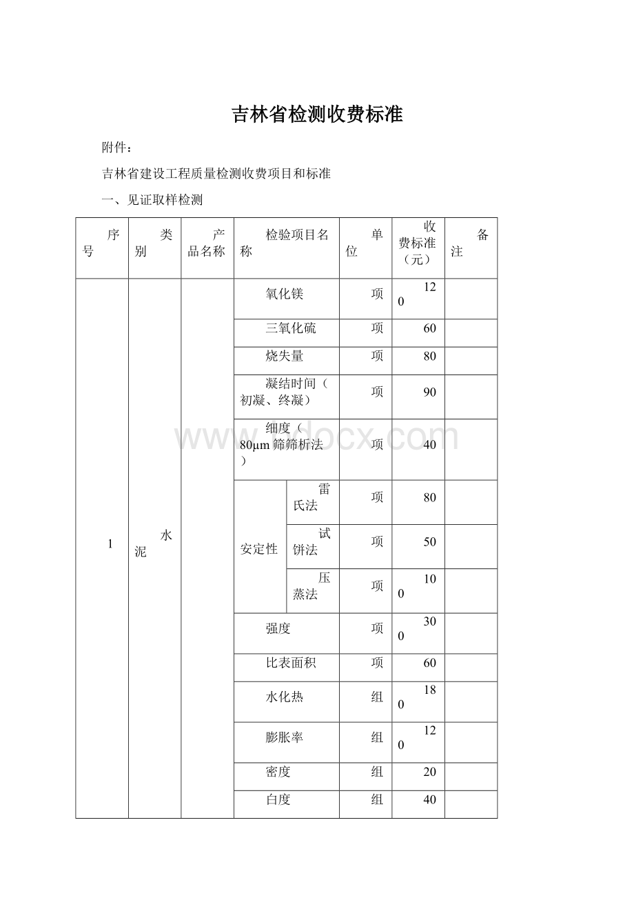 吉林省检测收费标准.docx