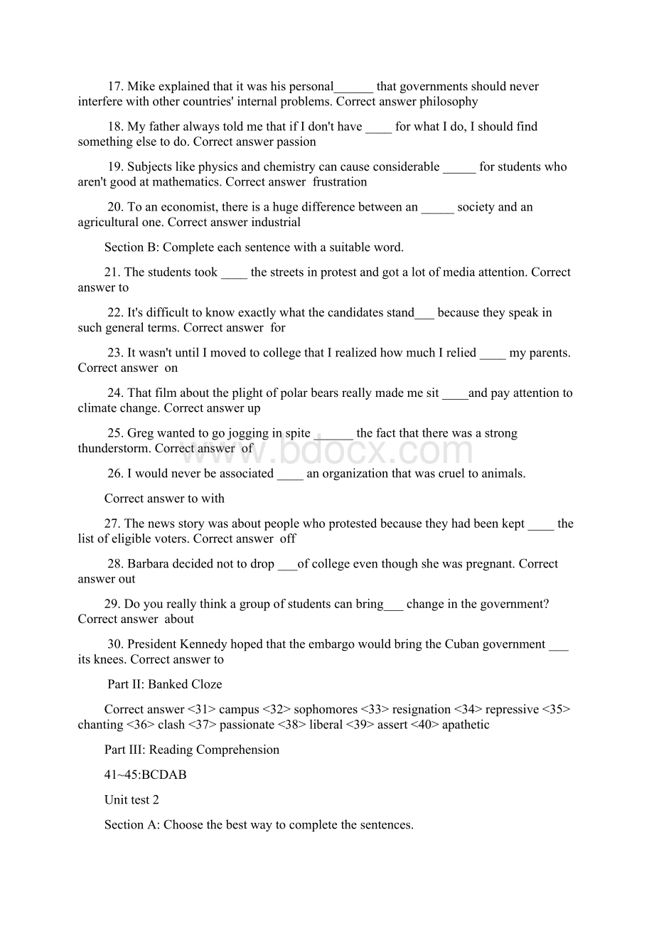 新标准大学英语综合英语2unittest答案unit110.docx_第2页