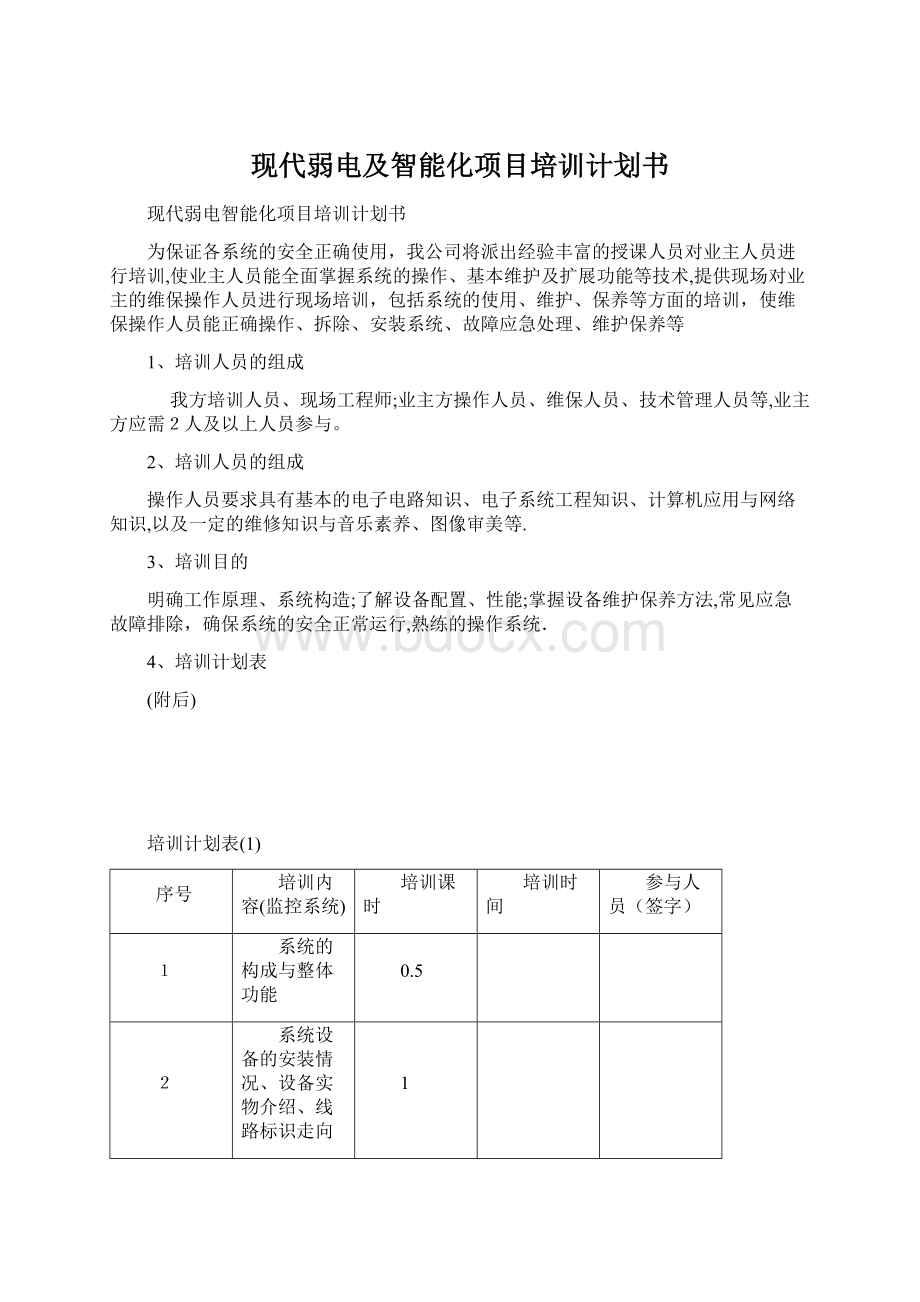 现代弱电及智能化项目培训计划书Word文档格式.docx_第1页