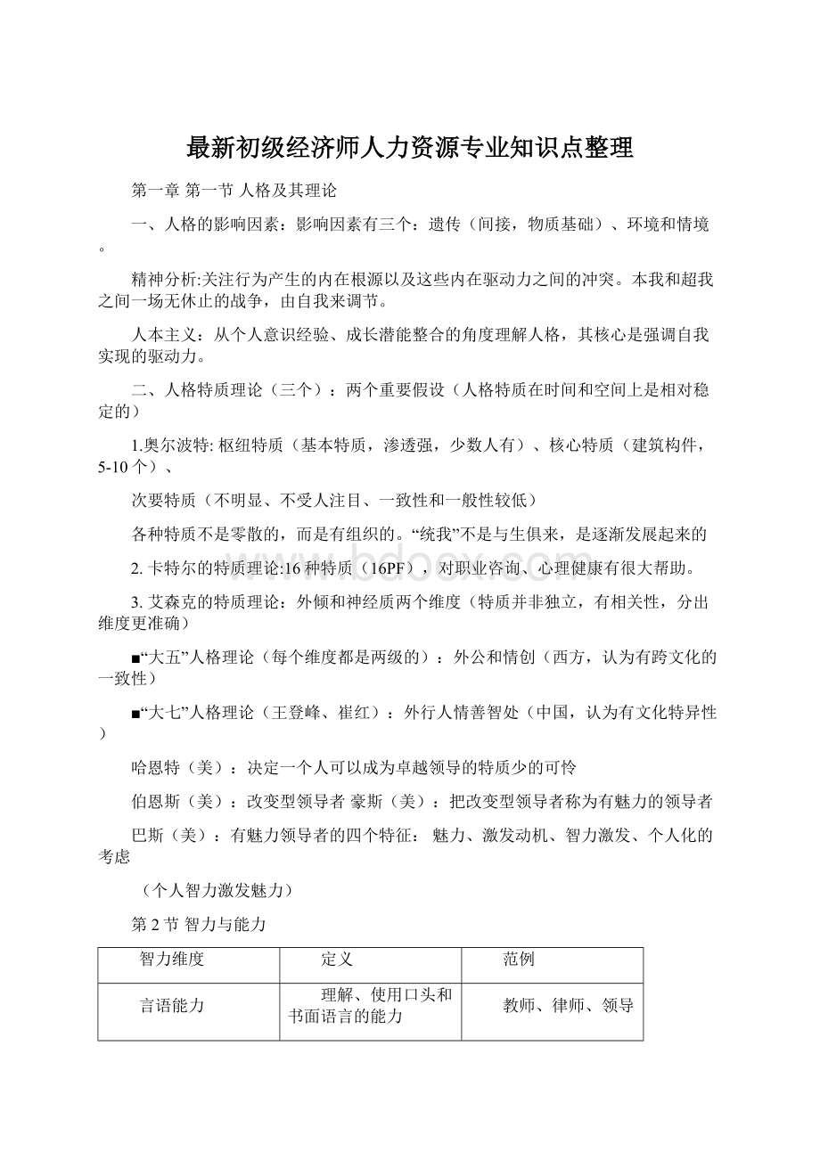 最新初级经济师人力资源专业知识点整理Word格式.docx