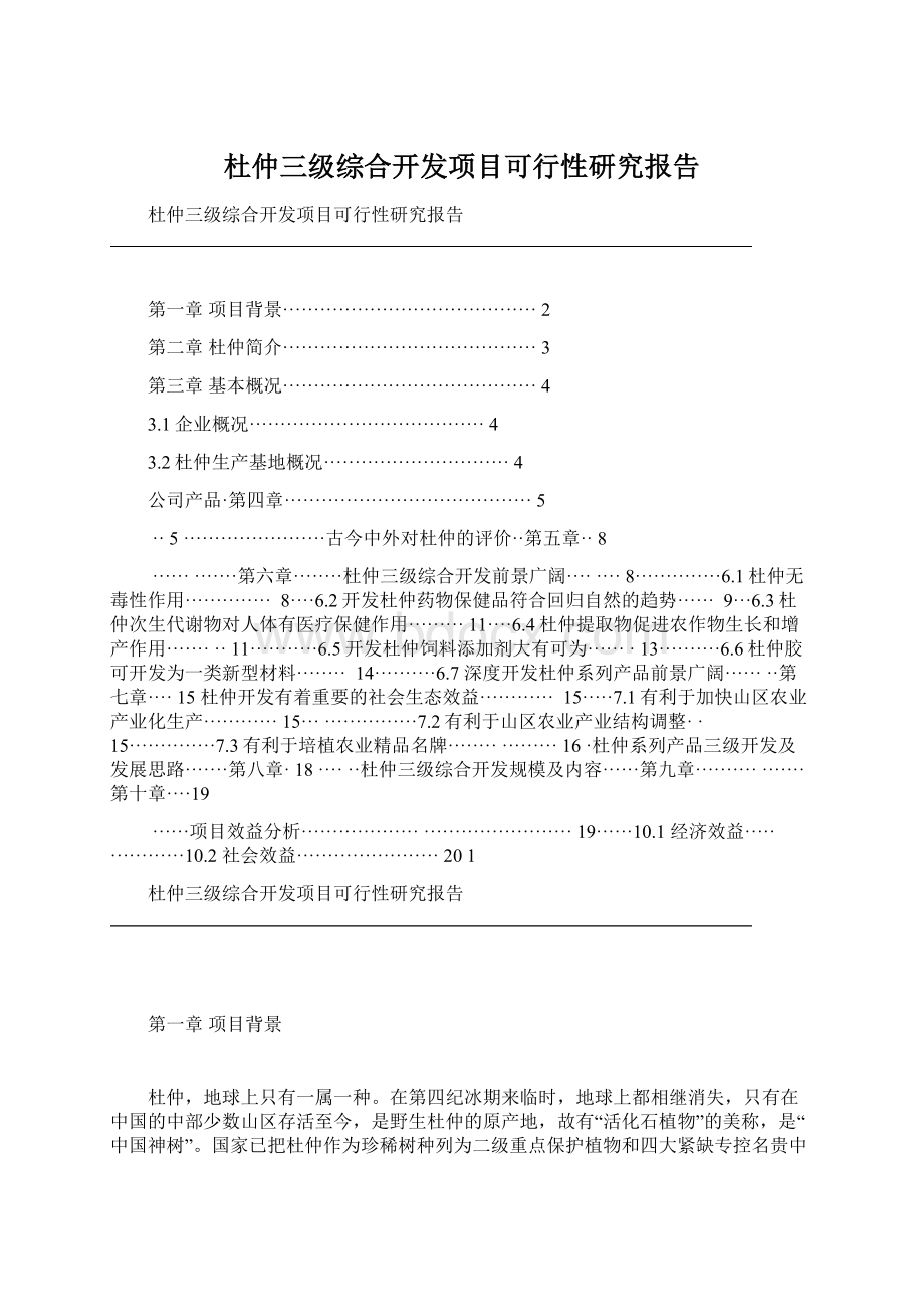 杜仲三级综合开发项目可行性研究报告Word下载.docx