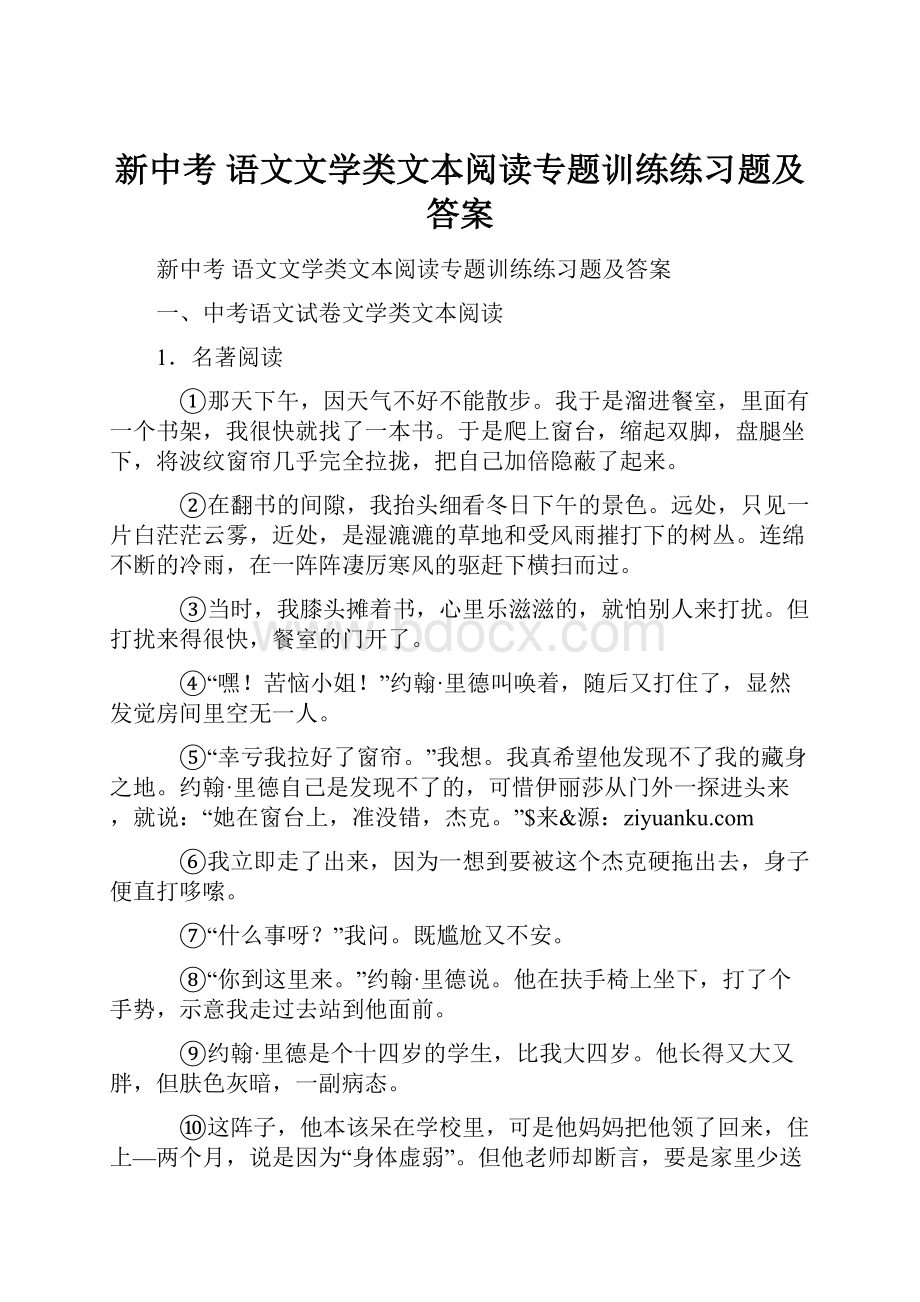 新中考 语文文学类文本阅读专题训练练习题及答案.docx