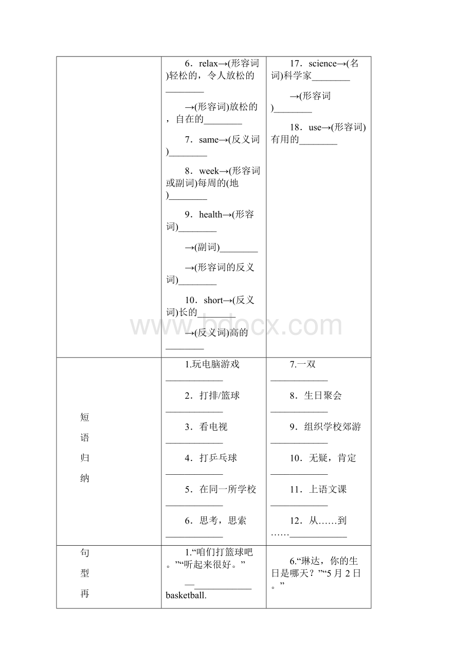 中考命题研究河北省中考英语 基础知识梳理 七上 Units 59.docx_第2页