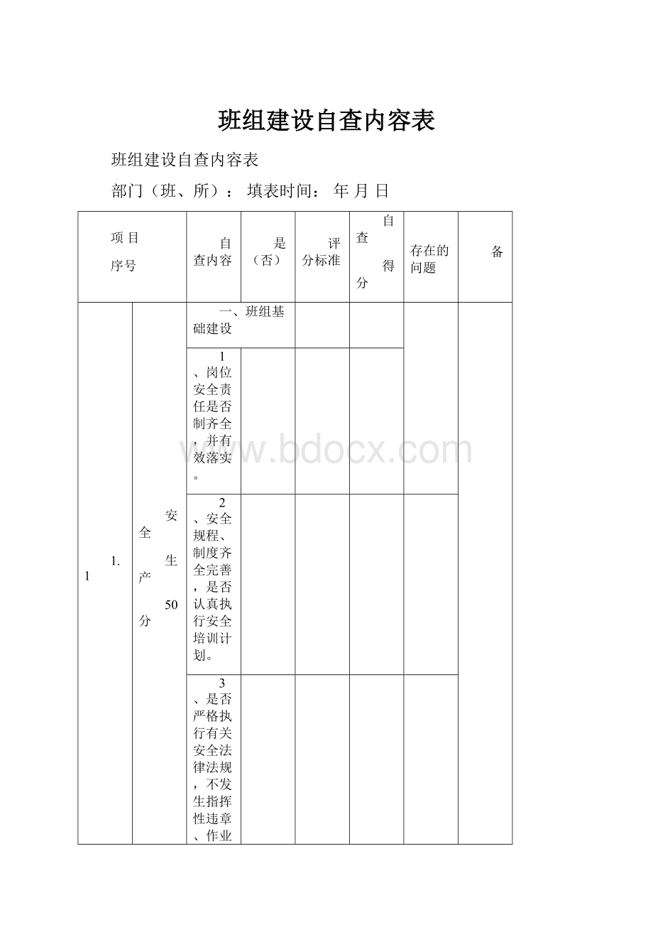 班组建设自查内容表.docx