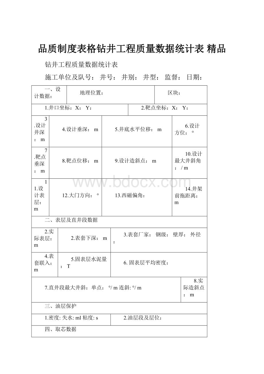 品质制度表格钻井工程质量数据统计表 精品.docx