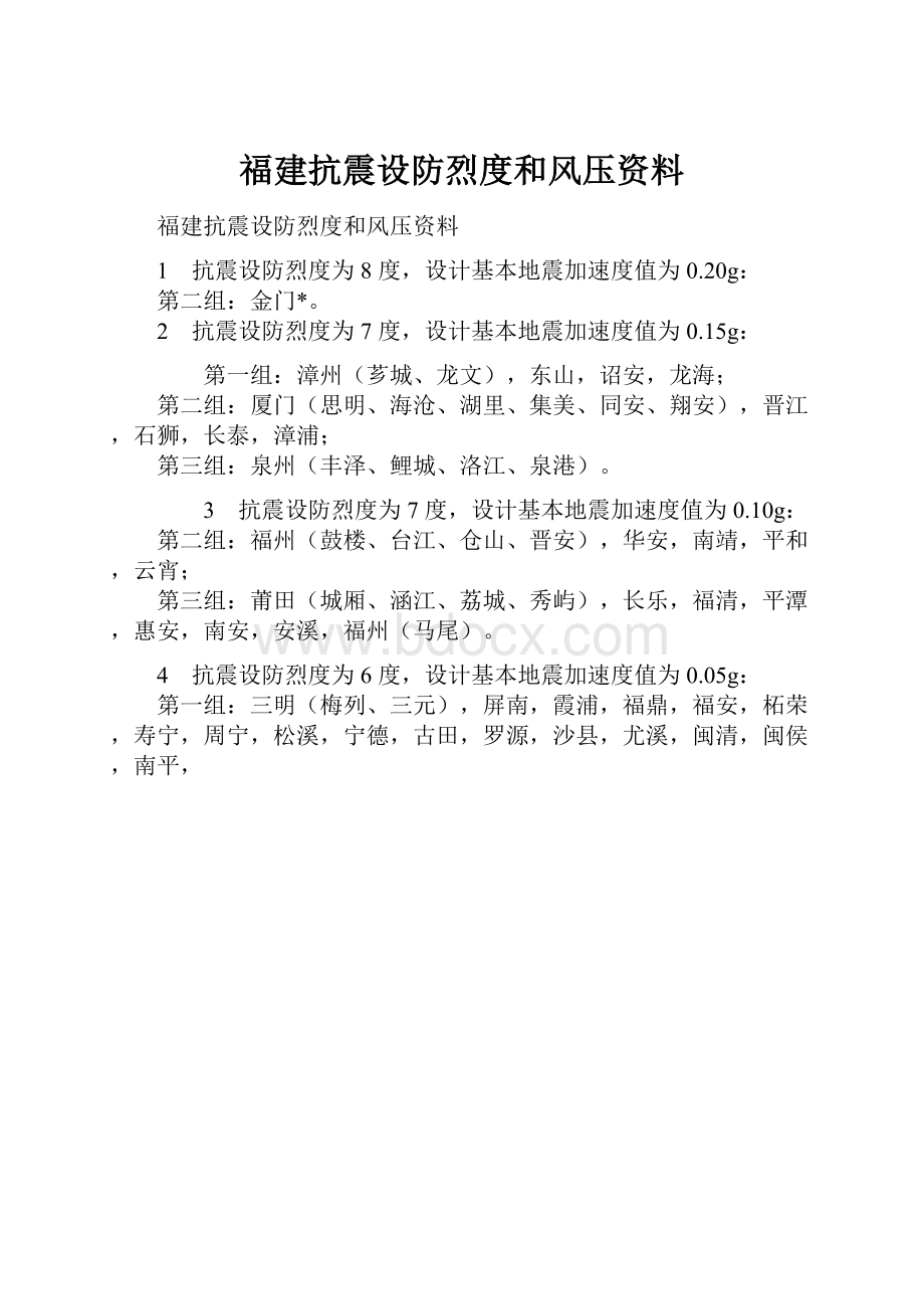 福建抗震设防烈度和风压资料.docx