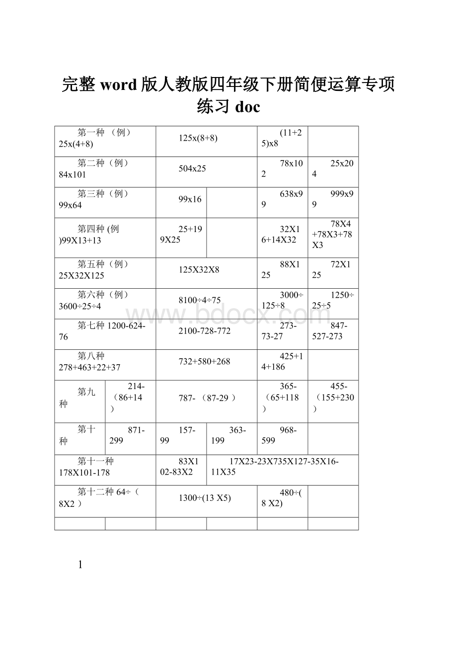 完整word版人教版四年级下册简便运算专项练习doc.docx_第1页