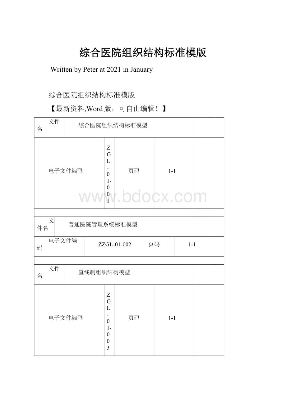 综合医院组织结构标准模版.docx_第1页