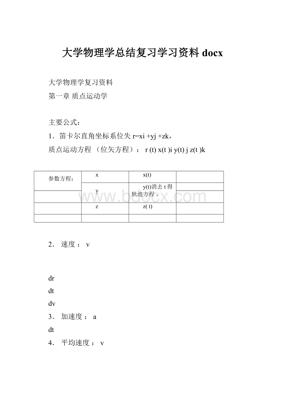 大学物理学总结复习学习资料docx.docx