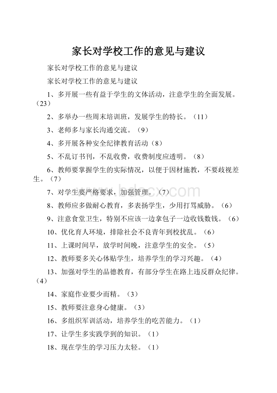 家长对学校工作的意见与建议.docx