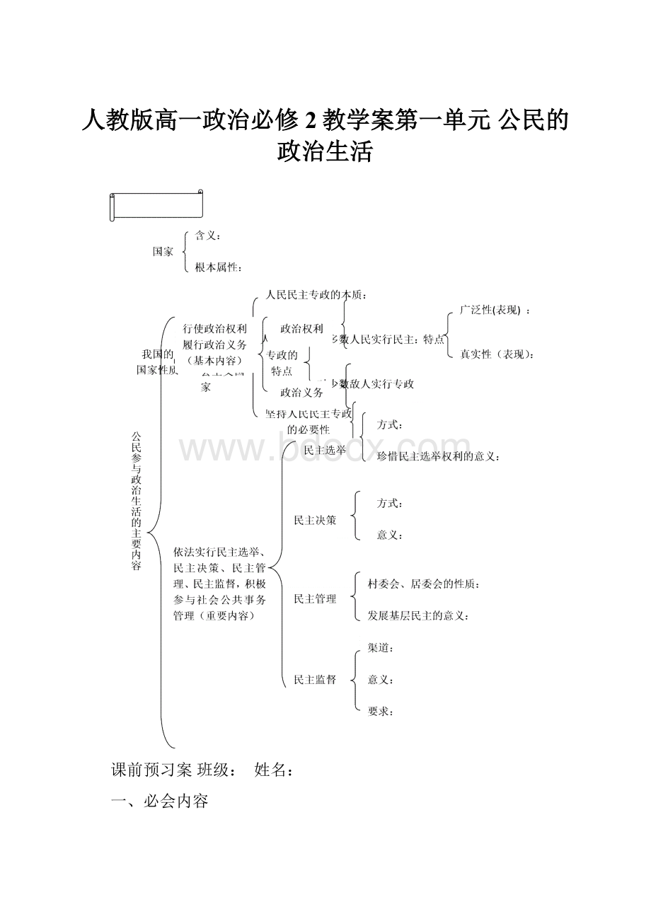 人教版高一政治必修2教学案第一单元 公民的政治生活.docx_第1页