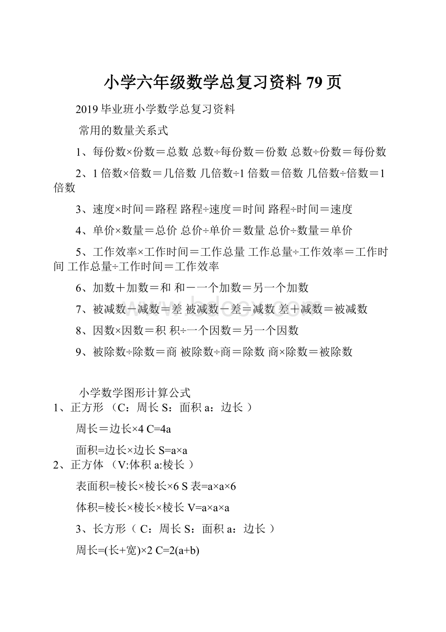 小学六年级数学总复习资料79页.docx