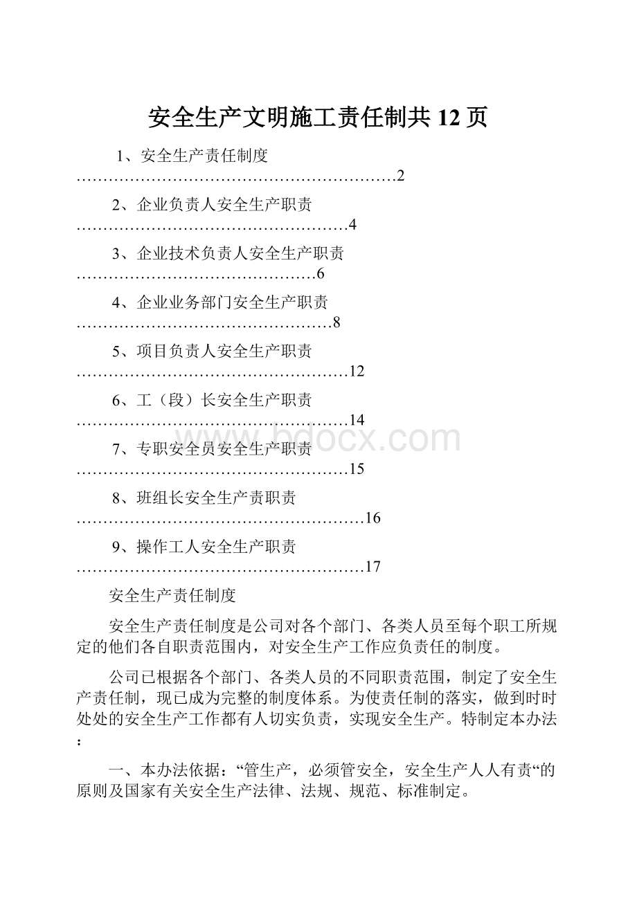 安全生产文明施工责任制共12页.docx_第1页