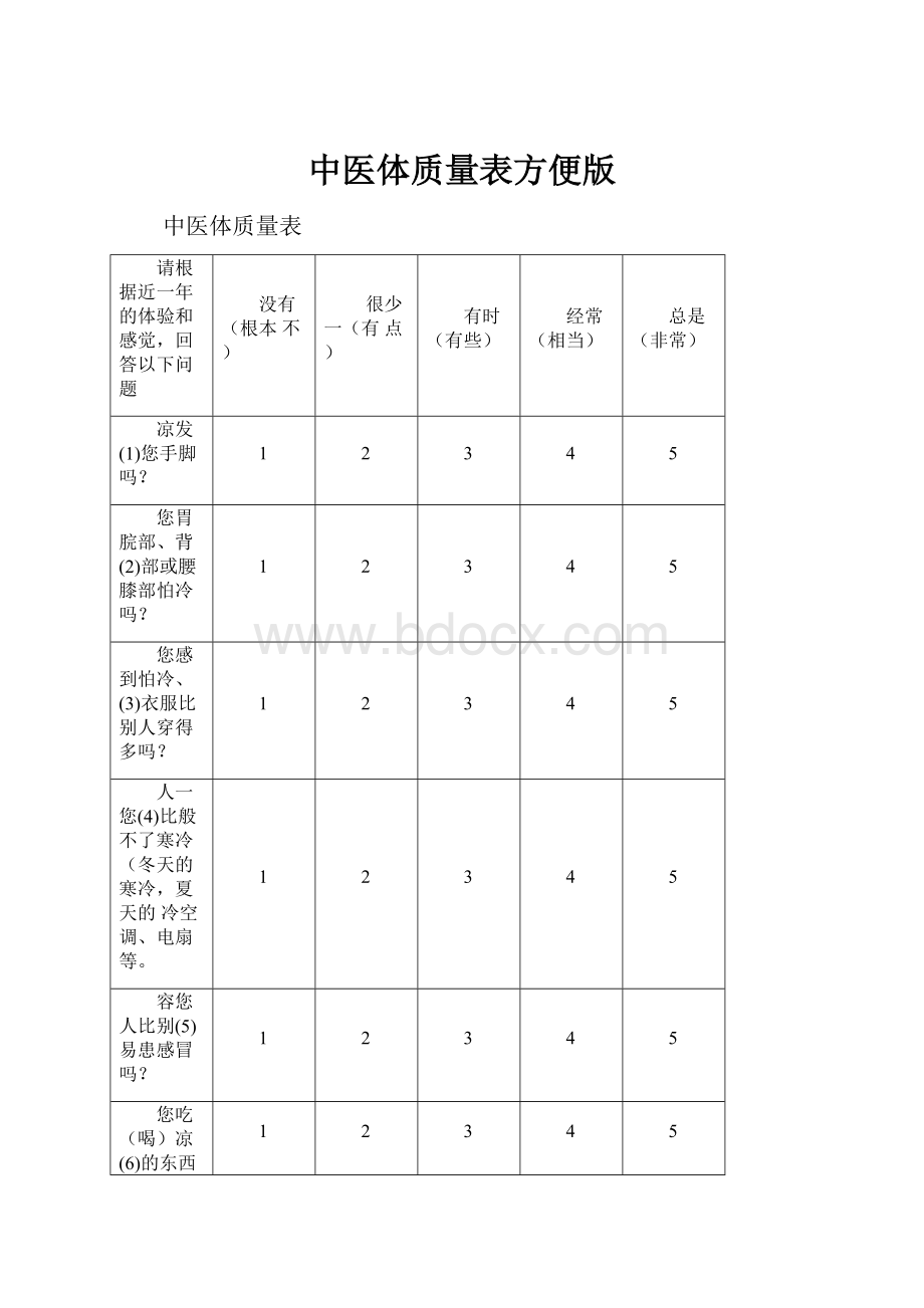 中医体质量表方便版.docx_第1页