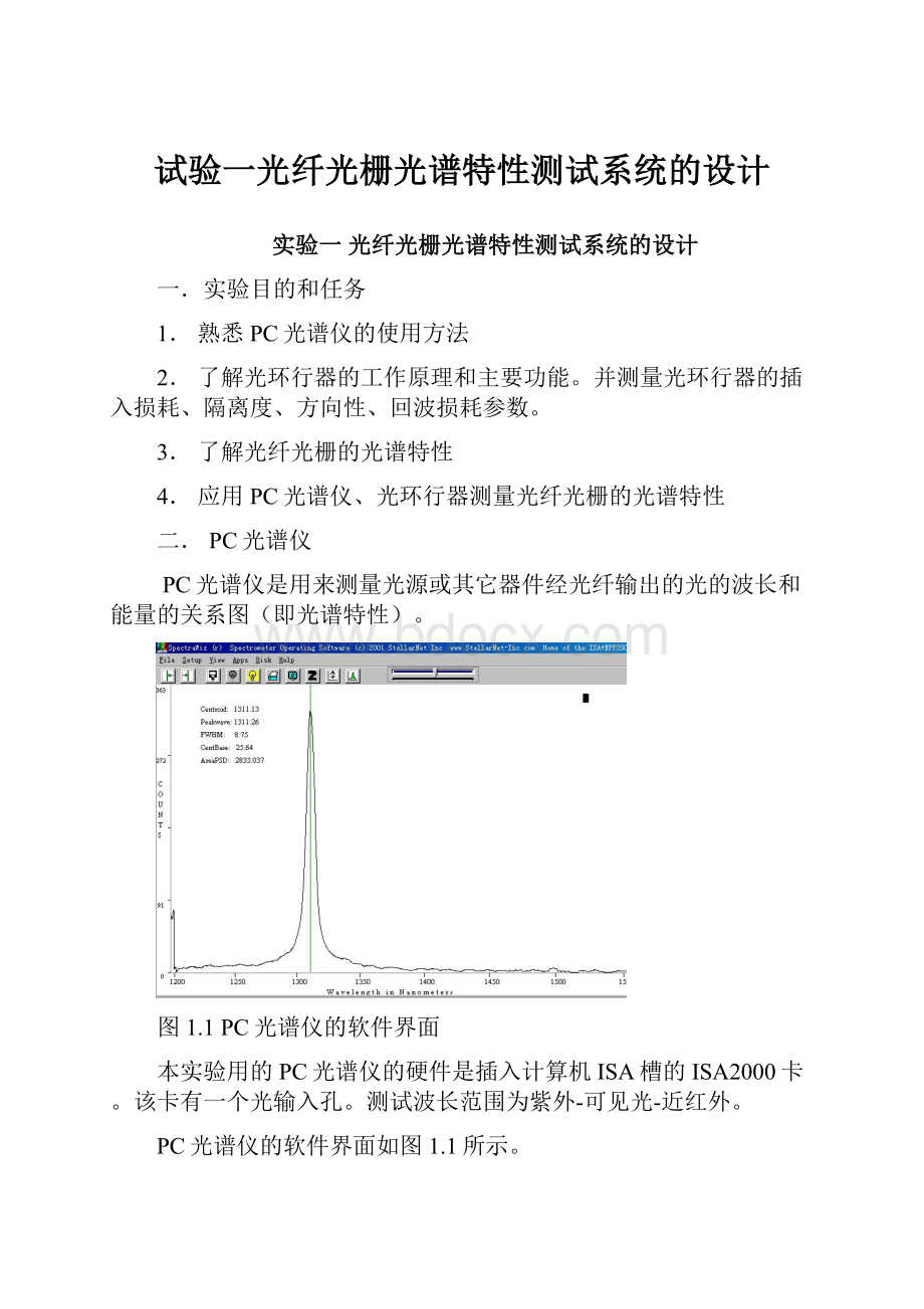 试验一光纤光栅光谱特性测试系统的设计.docx