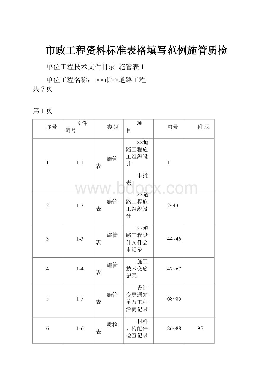 市政工程资料标准表格填写范例施管质检.docx