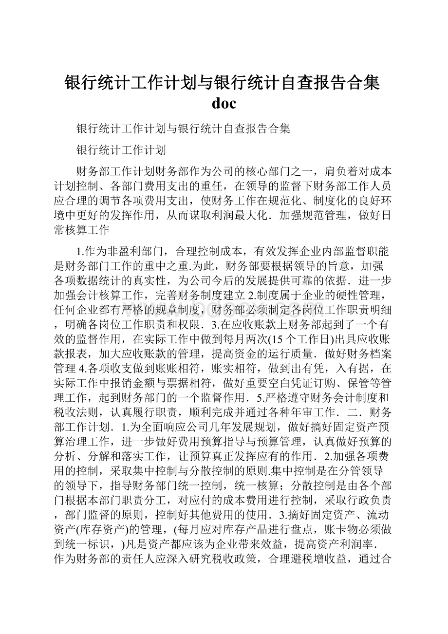 银行统计工作计划与银行统计自查报告合集doc.docx