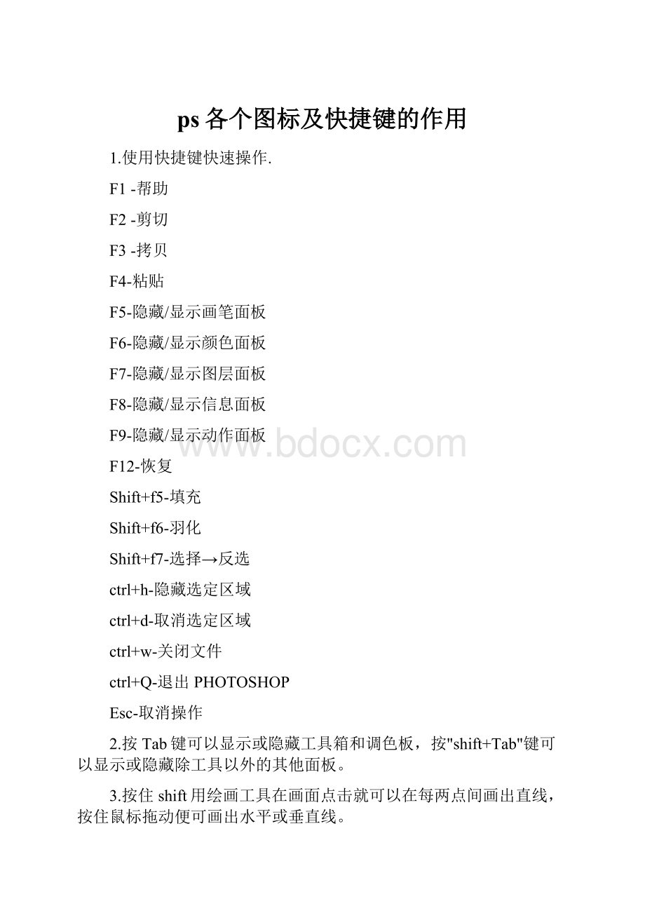 ps各个图标及快捷键的作用.docx