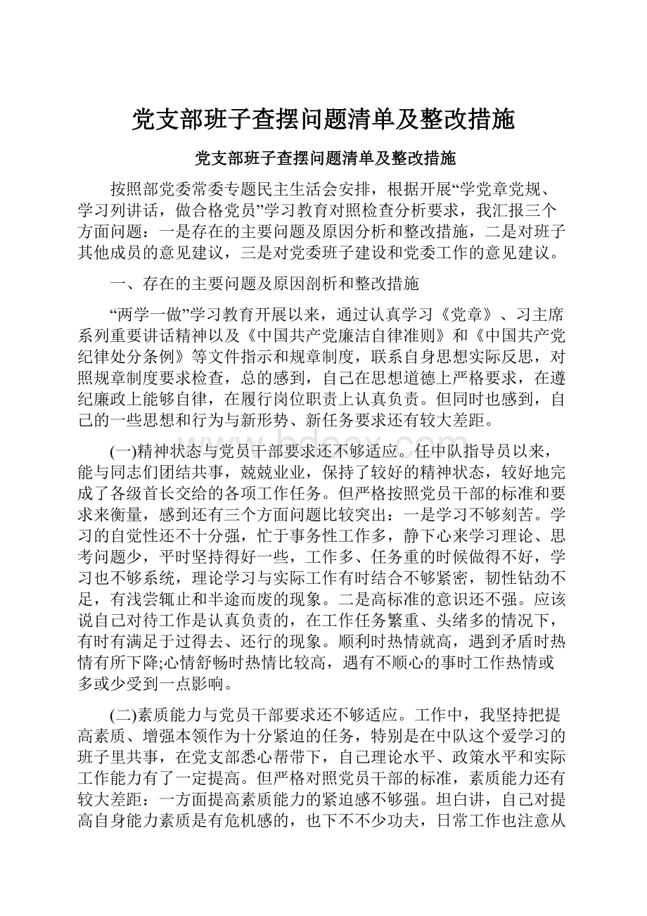 党支部班子查摆问题清单及整改措施.docx_第1页