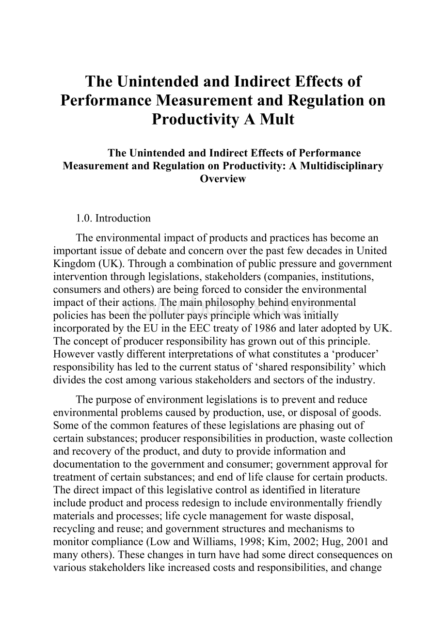 The Unintended and Indirect Effects of Performance Measurement and Regulation on Productivity A Mult.docx