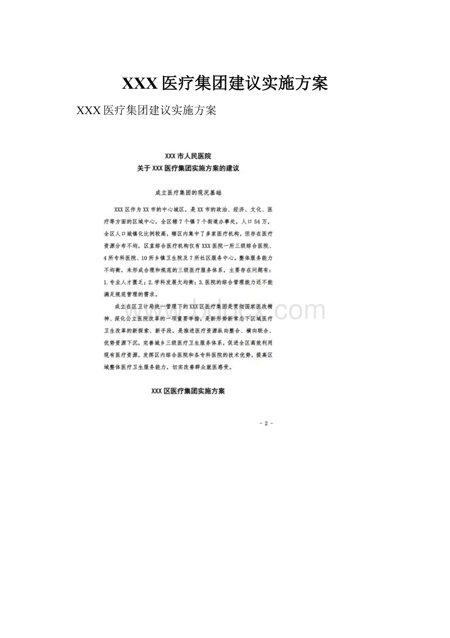 XXX医疗集团建议实施方案.docx