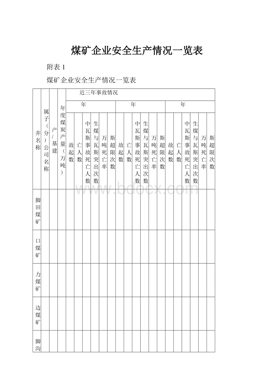 煤矿企业安全生产情况一览表.docx