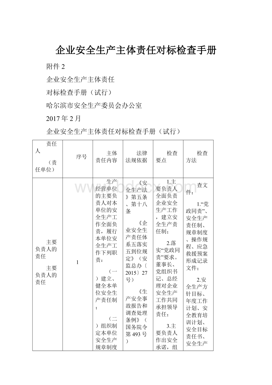 企业安全生产主体责任对标检查手册.docx