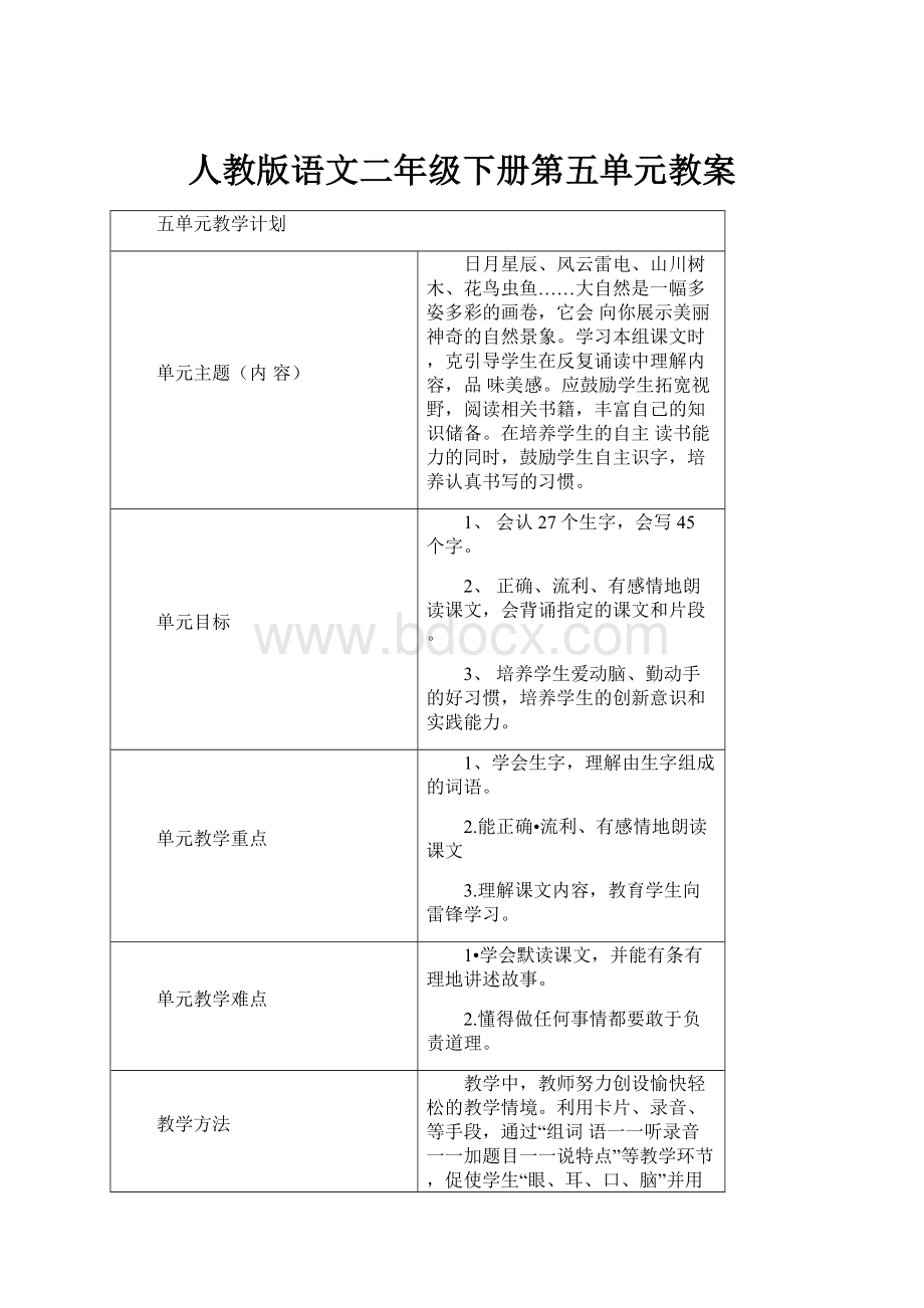 人教版语文二年级下册第五单元教案.docx_第1页