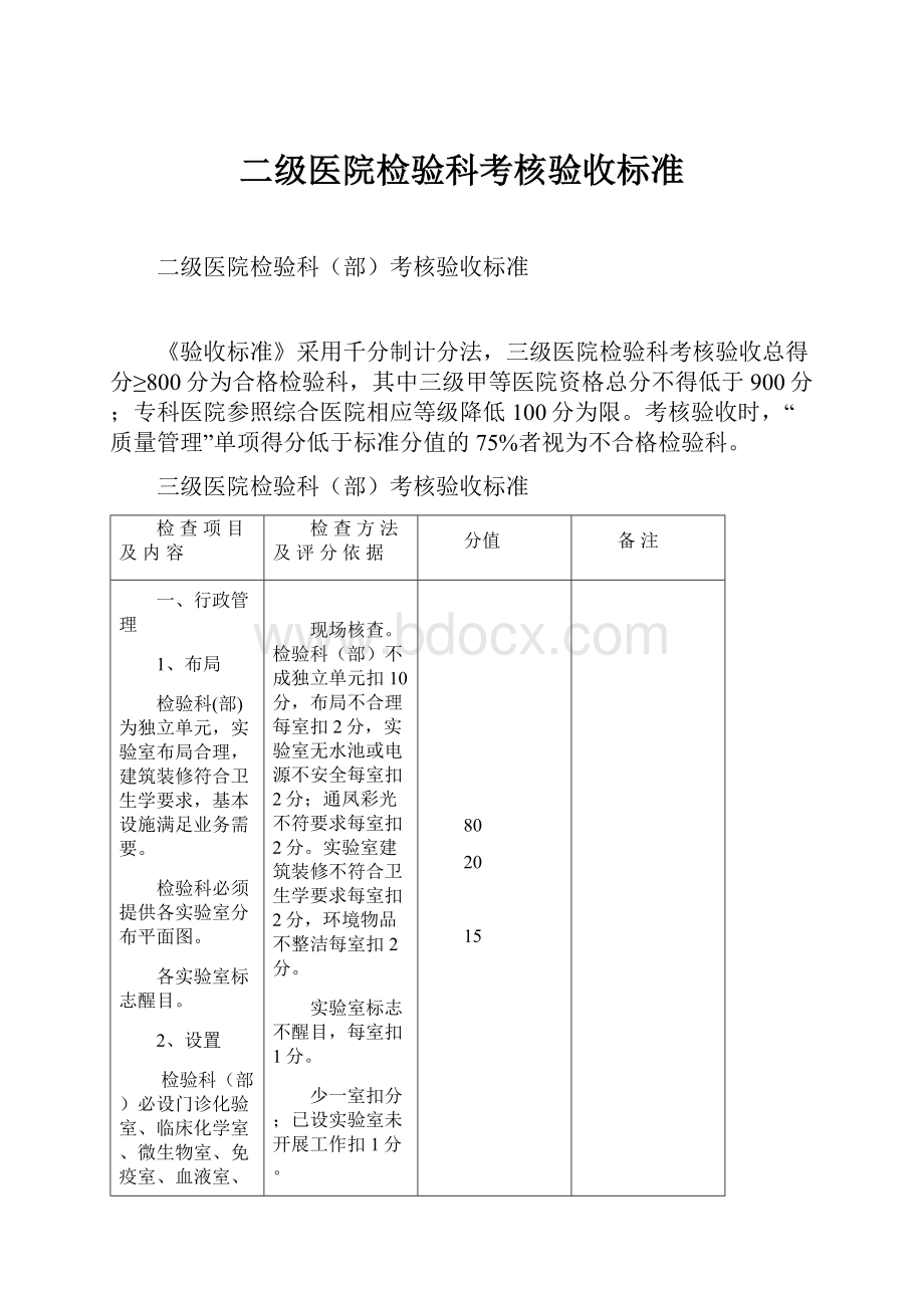 二级医院检验科考核验收标准.docx