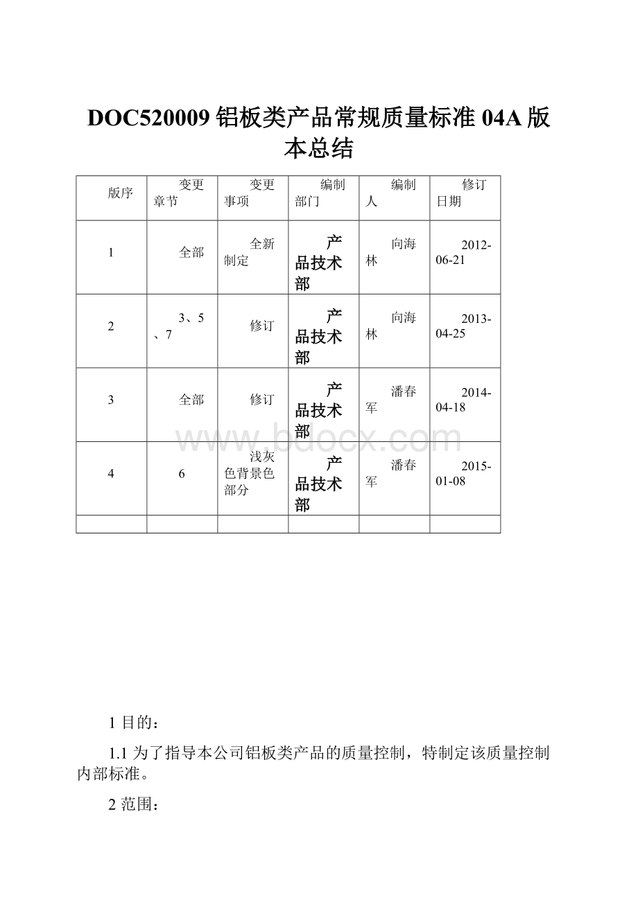 DOC520009铝板类产品常规质量标准04A版本总结.docx