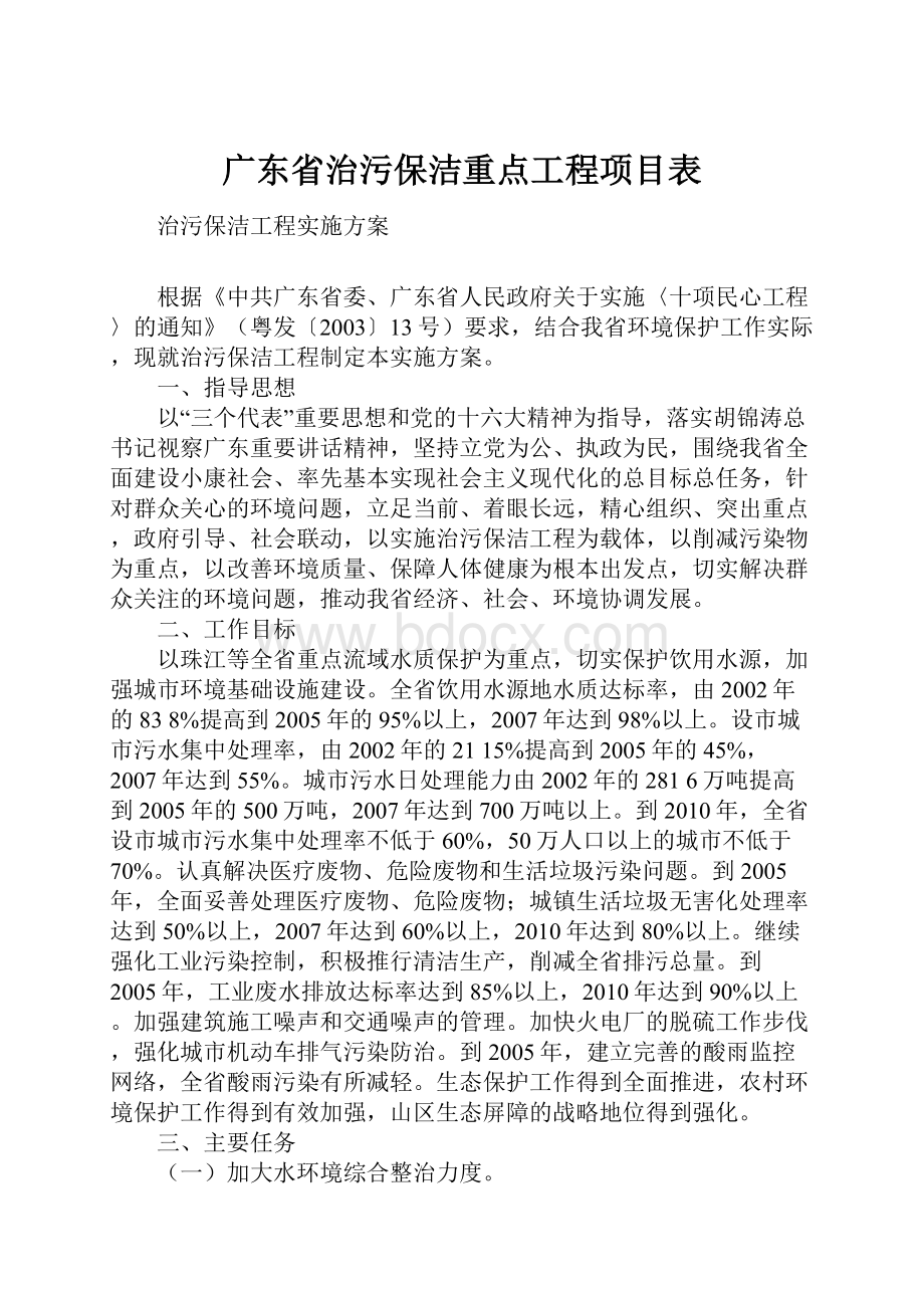 广东省治污保洁重点工程项目表.docx_第1页