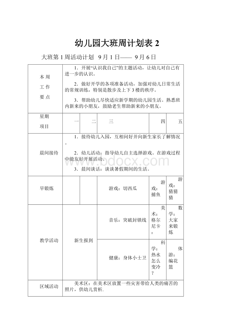 幼儿园大班周计划表 2.docx