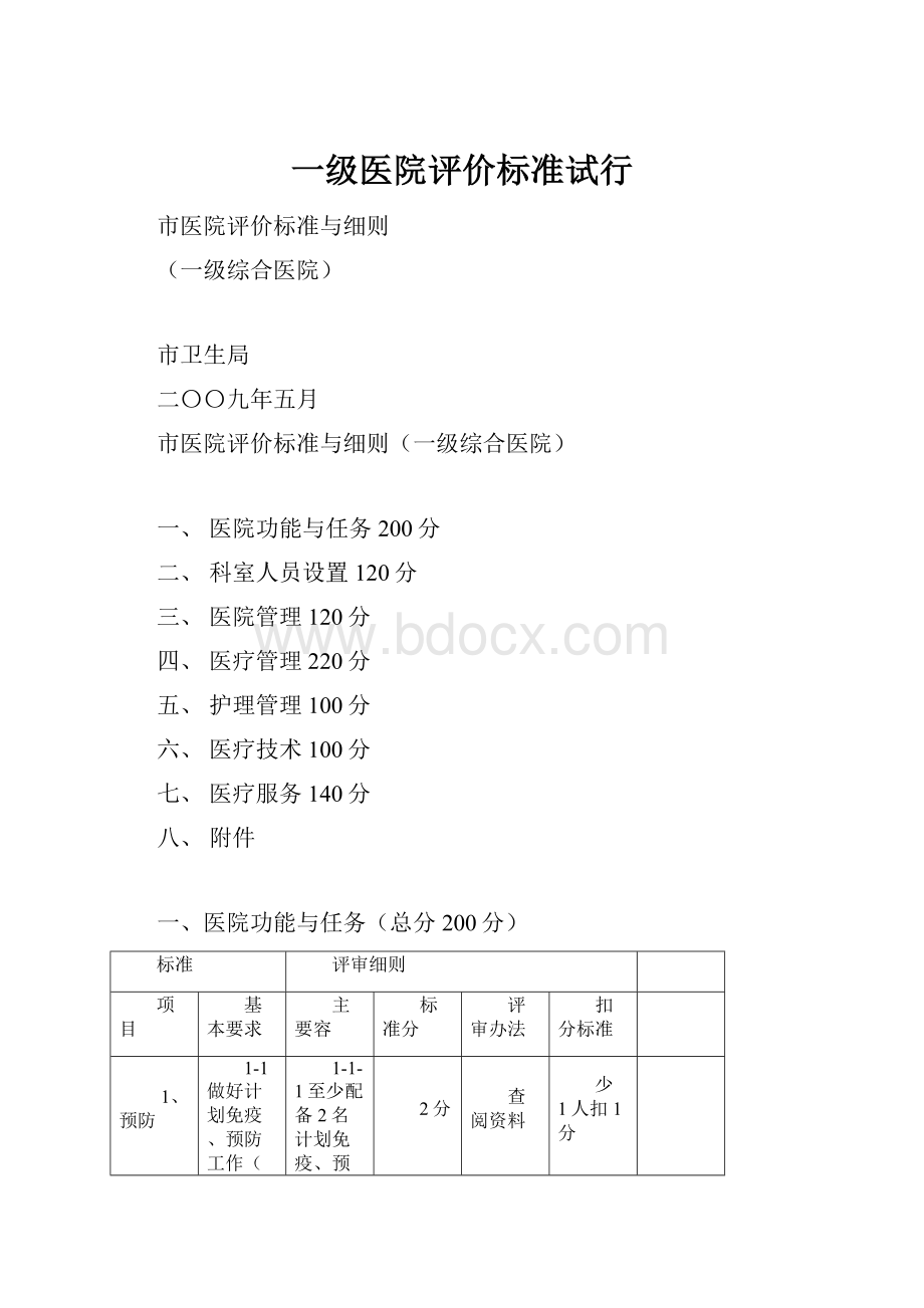 一级医院评价标准试行.docx_第1页