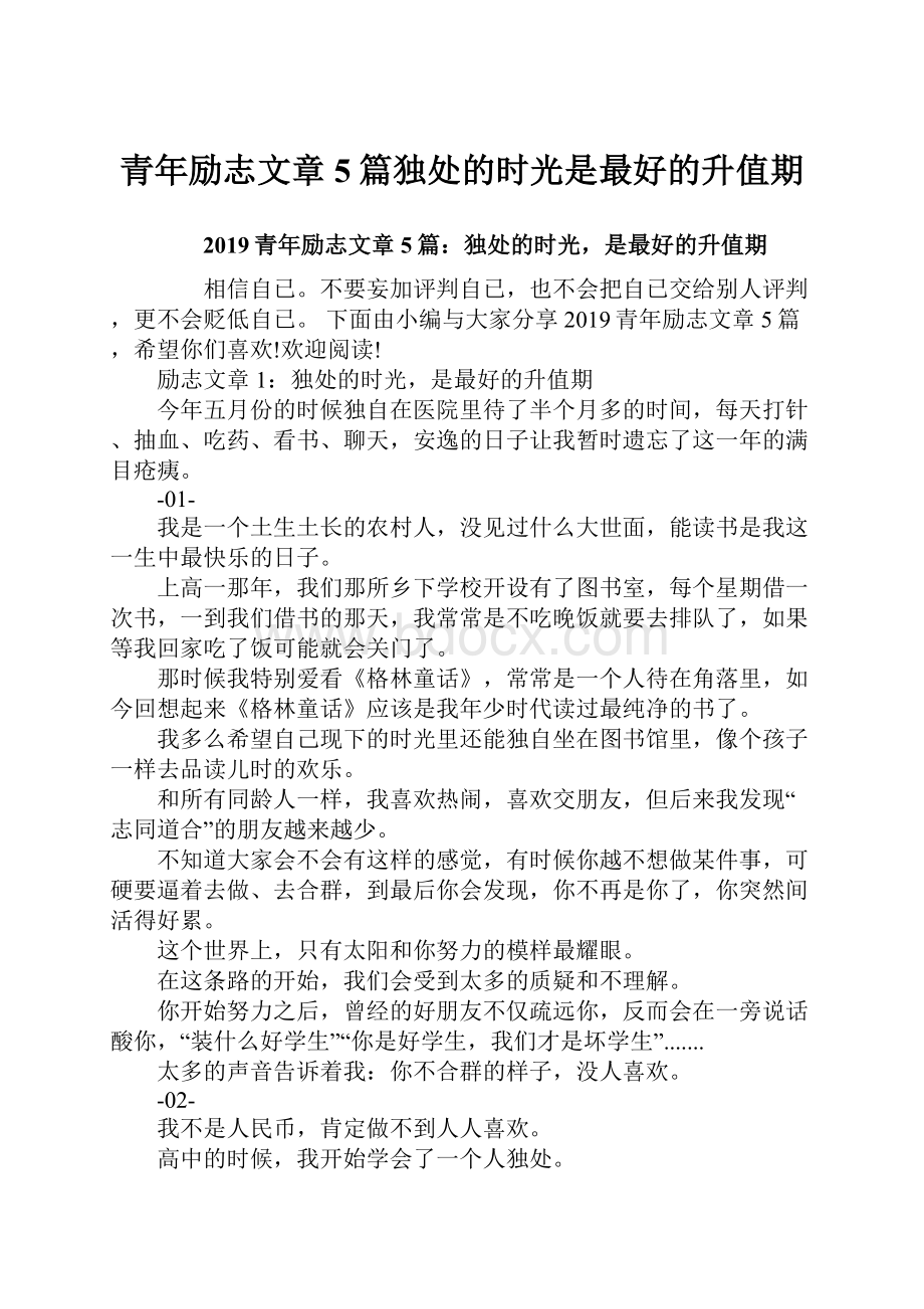 青年励志文章5篇独处的时光是最好的升值期.docx