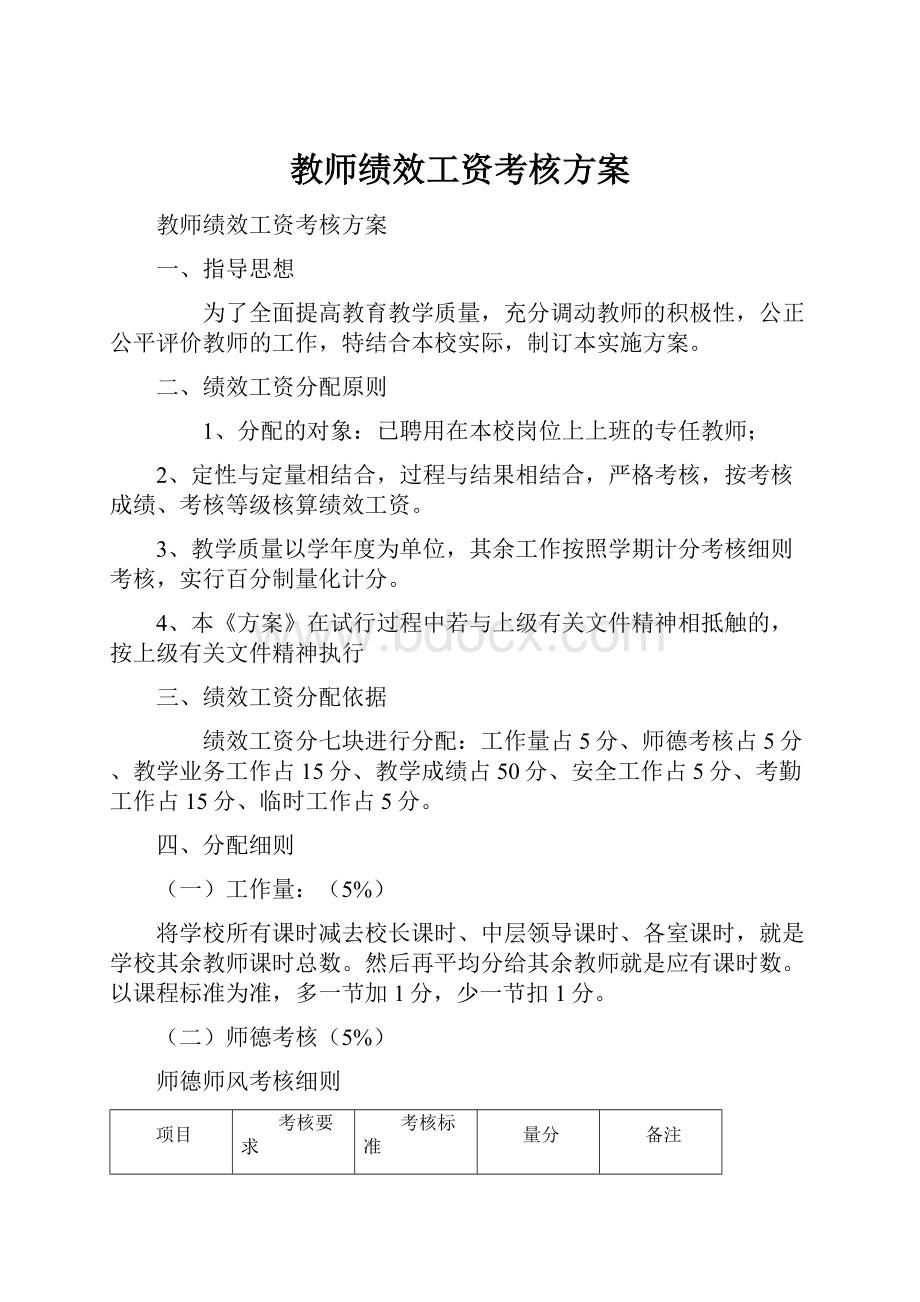 教师绩效工资考核方案.docx